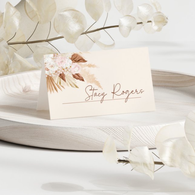 Brunt Umber Pampas Grass Bröllop-platskort Placeringskort (Brunt Umber Pampas Grass Wedding Place Card)