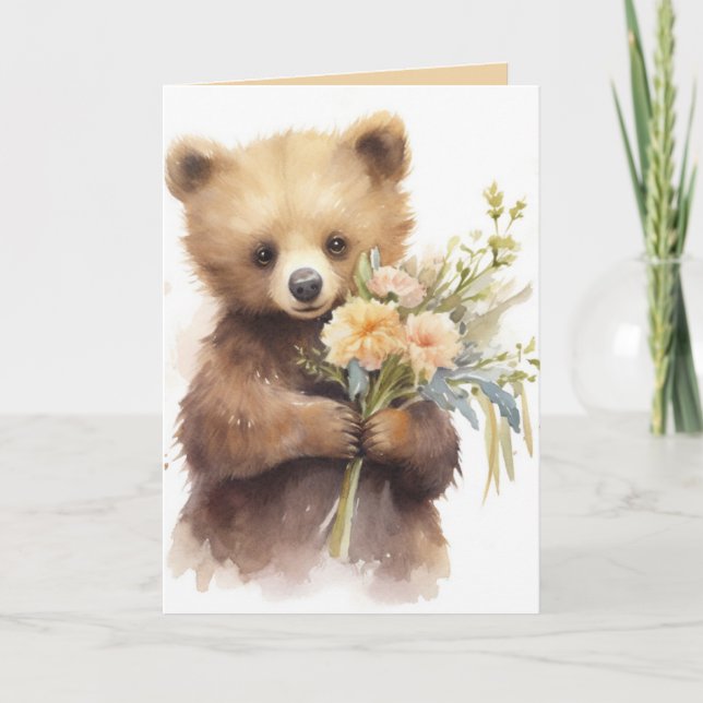 Brunt vattenfärg med blommor kort (Framsida)