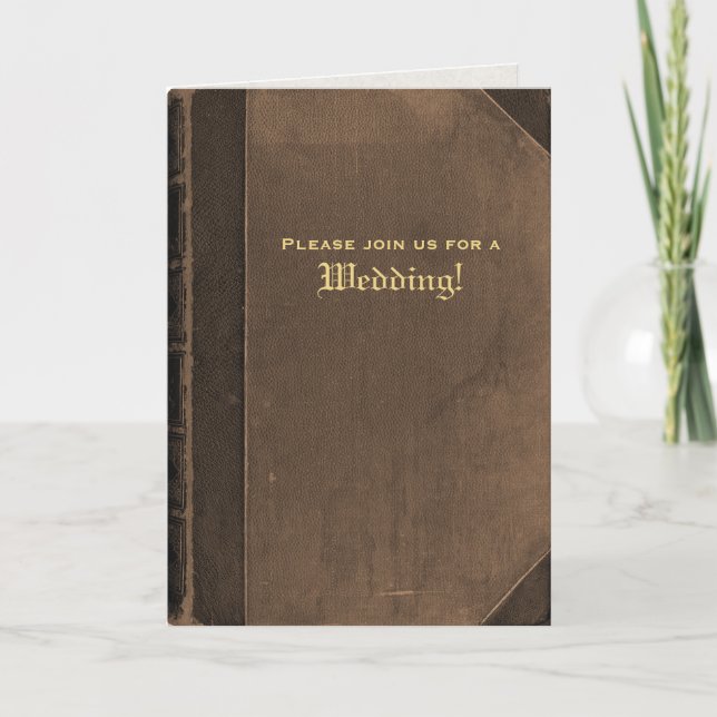 Brunt vikbart vintagebok bröllopsinbjudan inbjudan (Framsida)