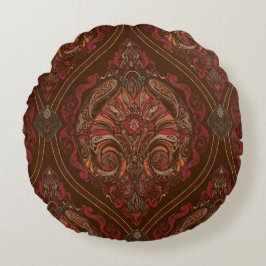 Brunt Vintage Paisley Mandala Kastar Kudd - Boho Rund Kudde