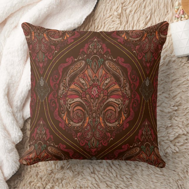 Brunt Vintage Paisley Mandala Kuddöverdrag - Boho  Kudde (Filt)