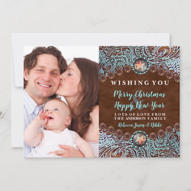 brunt westernt julfoto i land julkort (Framsida)