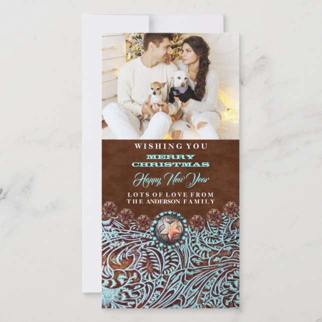 brunt westernt julfoto i land julkort (Framsida)