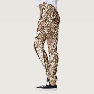 bruntet tonar mönstrad lövmodern konst som sätt leggings