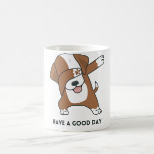 Brunvit Illustrerad Hund har en Bra dag Mugg