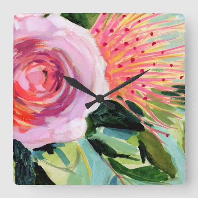 Brusch Blommigt I Fyrkantig Klocka (Framsida)