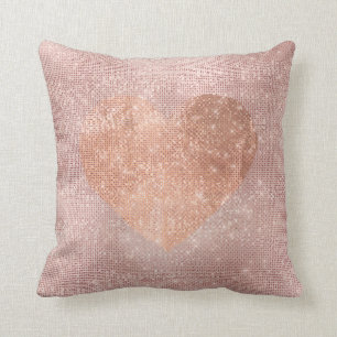 Brush Heart Sequin rosa ros Guld Sparkly Kudde
