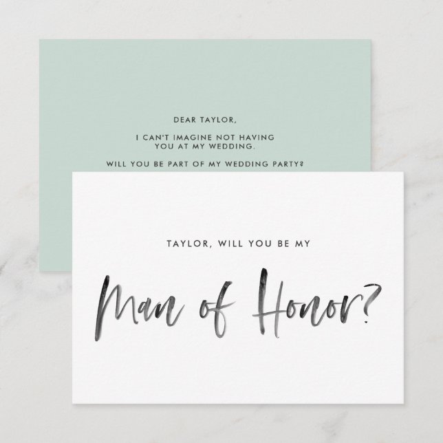 Brush Lettering Mint, blir du min hedersman Inbjudningar (Fram/baksida)
