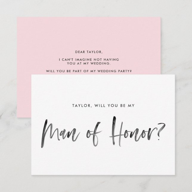 Brush Lettering Rosa blir min hedersman Inbjudningar (Fram/baksida)