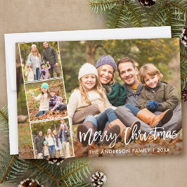 Brush Script God Jul Familj 4 Foto Julkort