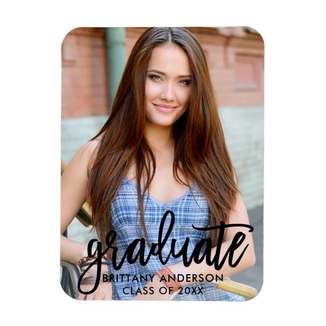 Brush Script Modern examensannonsering med foto Magnet (Vertikal)