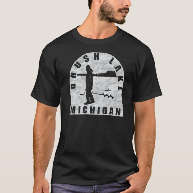 Brush Sjö Ice Fishing Michigan T Shirt (Framsida)