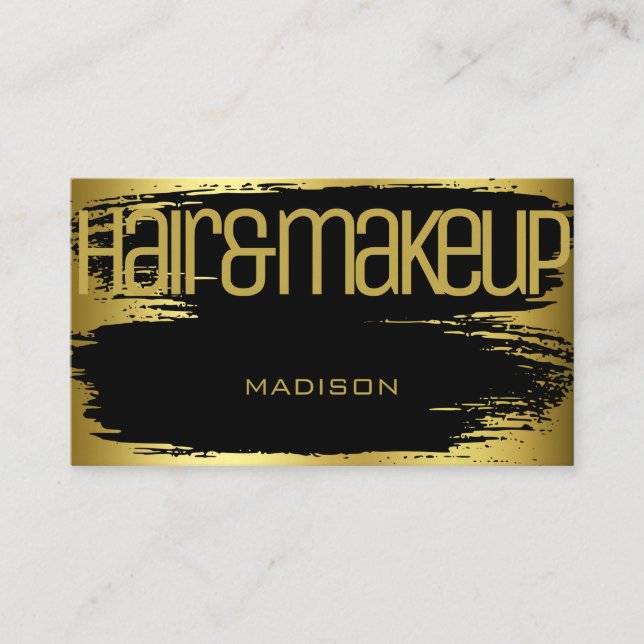 Brush Stroke Guld Black Glamous Luxury Beauty Visitkort (Framsida)