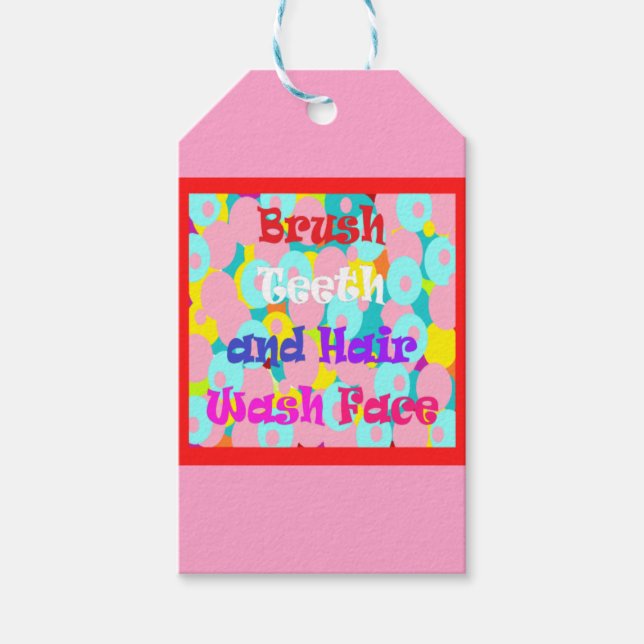 Brush Teeth Hair Tvättar Ansikte-roligtens barn en Presentetikett (Framsidan)