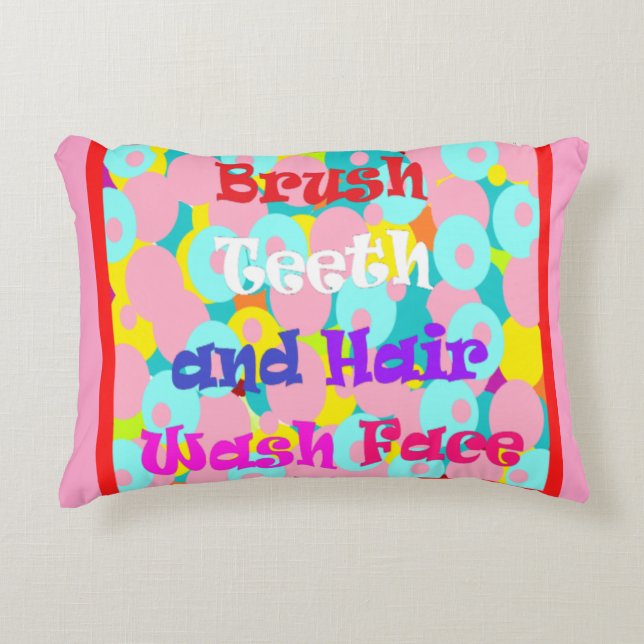 Brush Teeth Hair Tvättar Ansikte-roligtens barn en Prydnadskudde (Framsidan)
