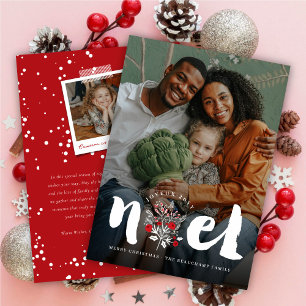 Brushed Bold Noel Blommigt Rustic julfoto Julkort