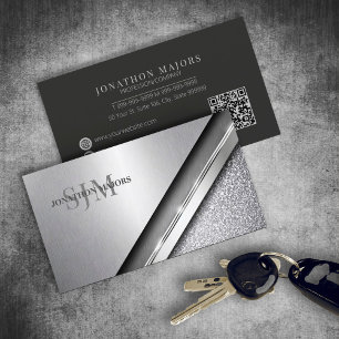Brushed Chrome & Stone Monogram ID1042 Visitkort