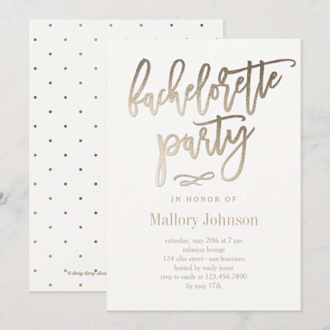 Brushed Glimmer Bachelorette Party-inbjudan Inbjudningar (Fram/baksida)