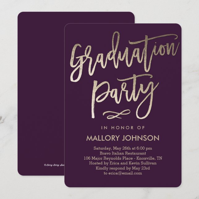 Brushed Glimmer EDITABLE FÄRG Studenten Inbjudan (Fram/baksida)