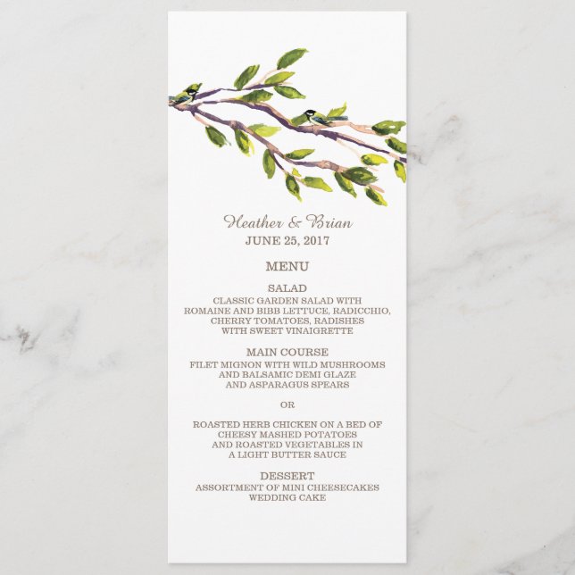 Brushed Grenar Bröllop Menu Meny (Framsida)