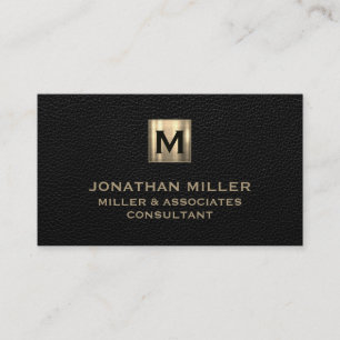 Brushed Guld Monogrammed Black Leather Visitkort
