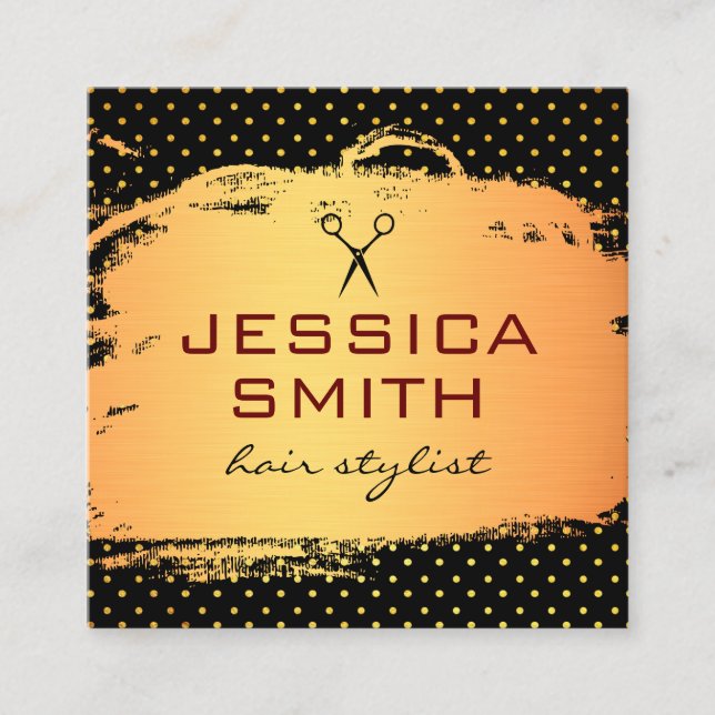 Brushed Guld Polka Dot Salon Fyrkantigt Visitkort (Framsida)