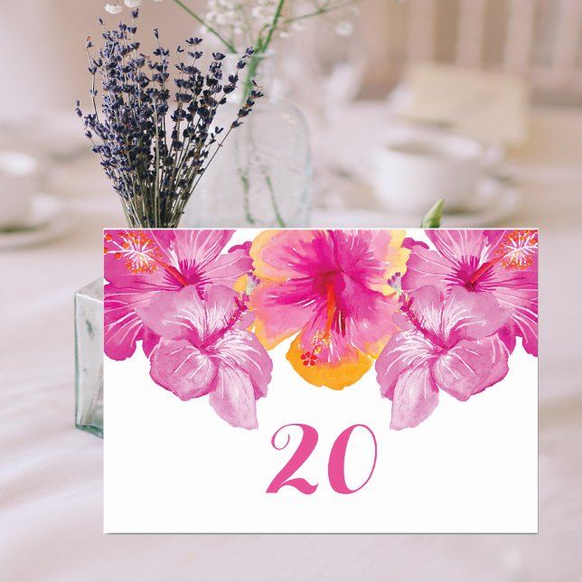 Brushed Hibiscus Blommigt Bröllop Bord Card Bordsnummer (Brushed Hibiscus Floral Wedding Table Card)