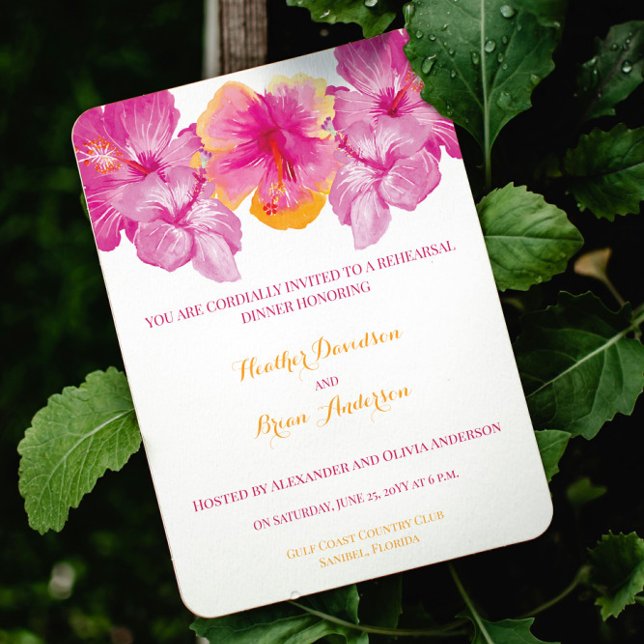 Brushed Hibiscus Blommigt Bröllop Rehearsal Dinner Inbjudningar (Brushed Hibiscus Floral Wedding Rehearsal Dinner Invitation)