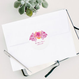 Brushed Hibiscus Blommigt Wedding Stickers Runt Klistermärke