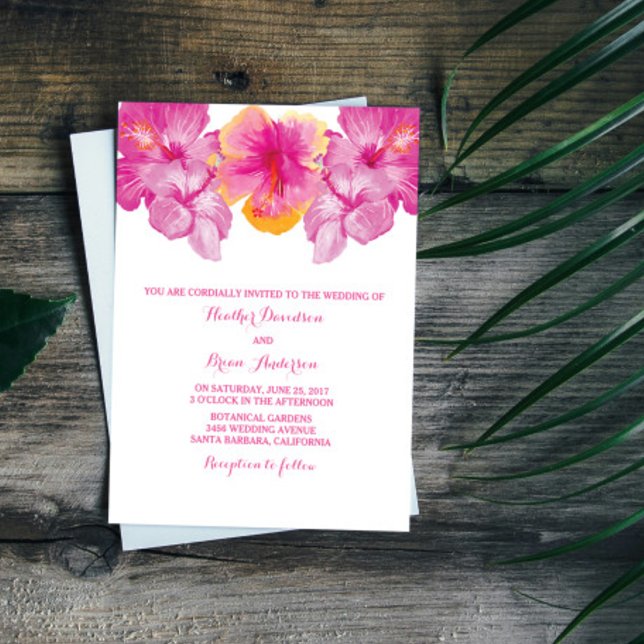 Brushed Hibiscus bröllopsinbjudan Inbjudningar (Brushed Hibiscus Wedding Invitation)