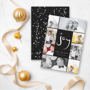 Brushed Joy Calligraphy Star Black 6 Photo Collage Julkort