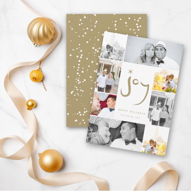 Brushed Joy Calligraphy Star Guld 6 Photo Collage Julkort (Skapare uppladdad)