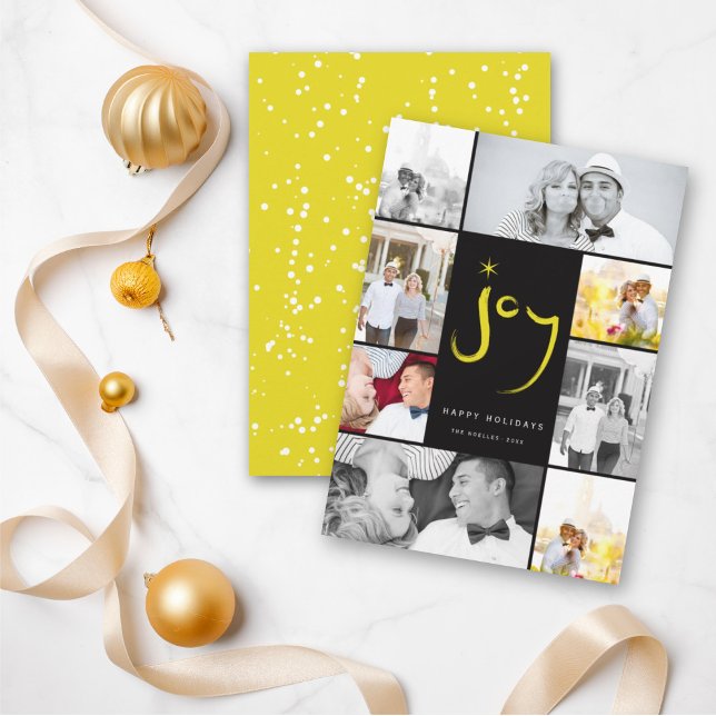 Brushed Joy Calligraphy Star Lemon 6 Photo Collage Julkort (Skapare uppladdad)