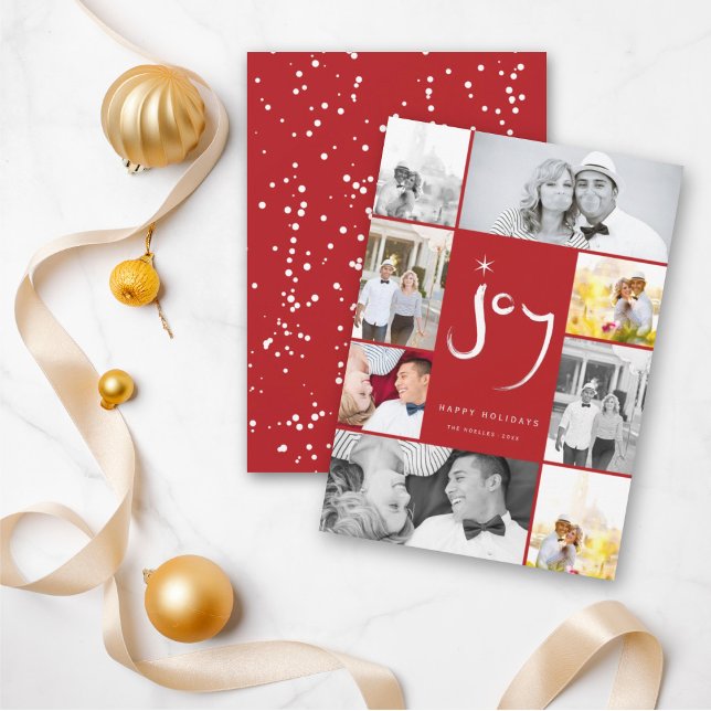 Brushed Joy Calligraphy Star White 6 Photo Collage Julkort (Skapare uppladdad)