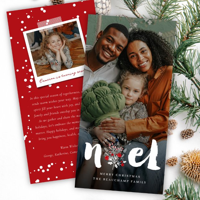 Brushed Joyeux Noel Rustic Foliage-julfoto Julkort (Skapare uppladdad)