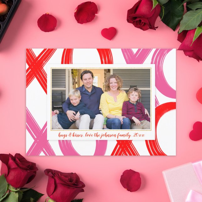 Brushed Lettering XOXO Hugs och Kisses Valentine Julkort (Skapare uppladdad)