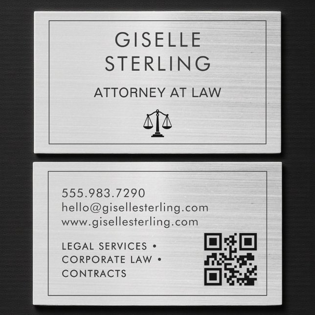 Brushed Metal Lawyer Attorney at Law QR Code  Visitkort (Skapare uppladdad)