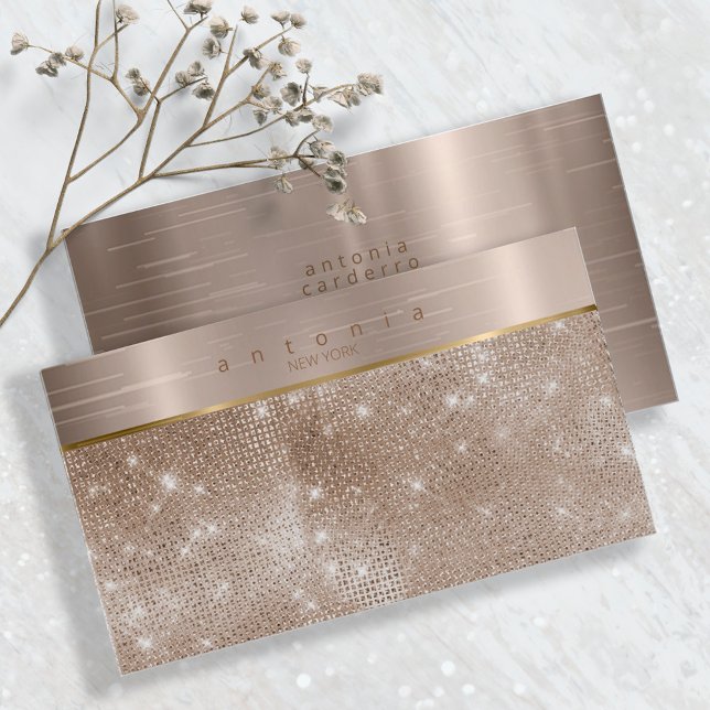 Brushed Metall Band på Glitter Bronze ID802 Visitkort (Skapare uppladdad)