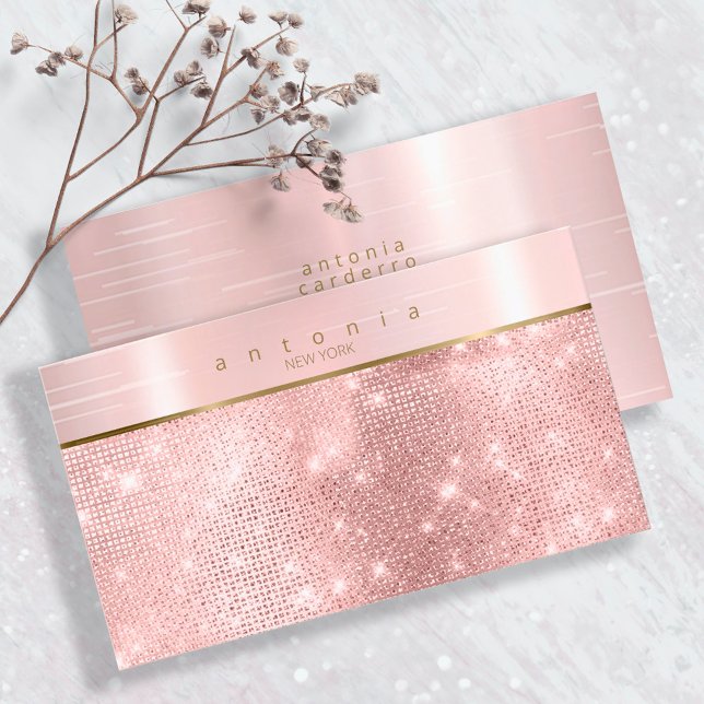 Brushed Metall Band på Glitter Ro Guld ID802 Visitkort (Skapare uppladdad)