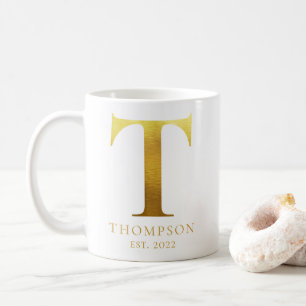 Brushed Metall Guld Monogram T Kaffemugg