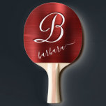 Brushed Metall Personlig Red Pingisracket<br><div class="desc">Det här är en underbar elegant röd färg med en borstad metall-effekt och en unik anpassningsbar Monogram med din första namn i underbar kalligrafi.  Det skapar ett mjukt och kvinnligt utseende som passar var ni än ska leka.  För dig själv eller underbar som gåva.</div>