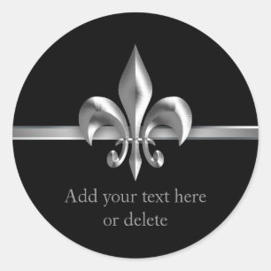 Brushed Metall Stil Silver Fleur de Lis Runt Klistermärke