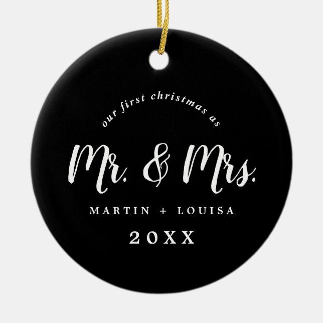 Brushed Newlyged Bröllop Photo, första jul Julgransprydnad Keramik (Framsidan)