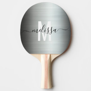 Brushed Silver Metall Monogram Handskript, handskr Pingisracket
