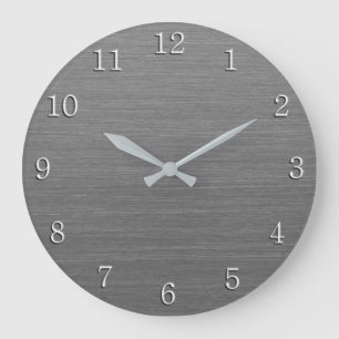 Brushed Silver Metall Titta med vita siffror Stor Klocka