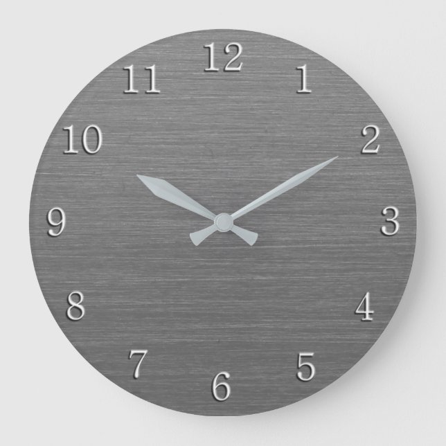Brushed Silver Metall Titta med vita siffror Stor Klocka (Framsida)