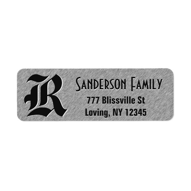 Brushed Steel Foil Kolla in Monogram Returadress Etikett (Framsidan)