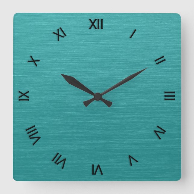 Brushed Teal Metall Se kash001 Roman Numerals Fyrkantig Klocka (Framsida)