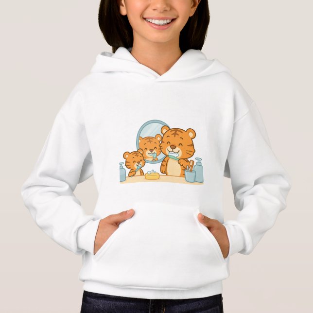 Brushing Tigers - Cute Morgonrutin T Shirt (Framsida)