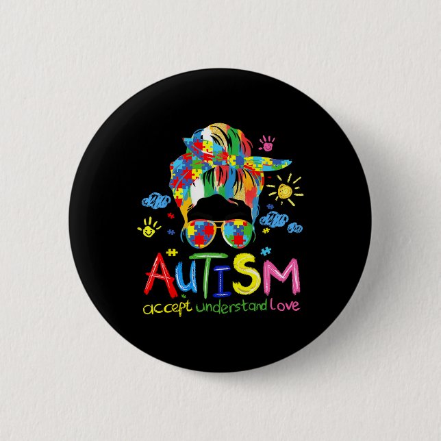 Brushstroke Autism Awareness Accept Kärlek Messy B Knapp (Framsida)